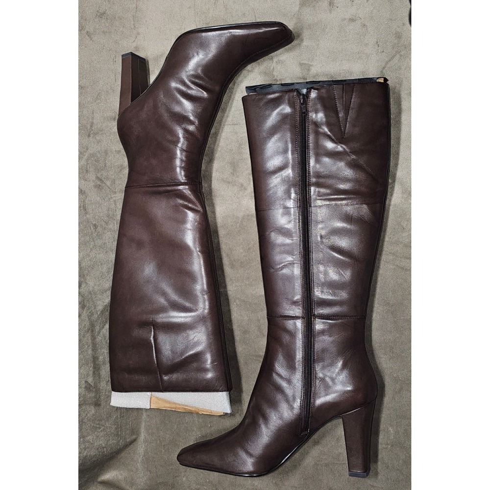 VTG Jones New York Jolene2 Dark Brown Leather Square Toe Block Heel Boots 10.5M